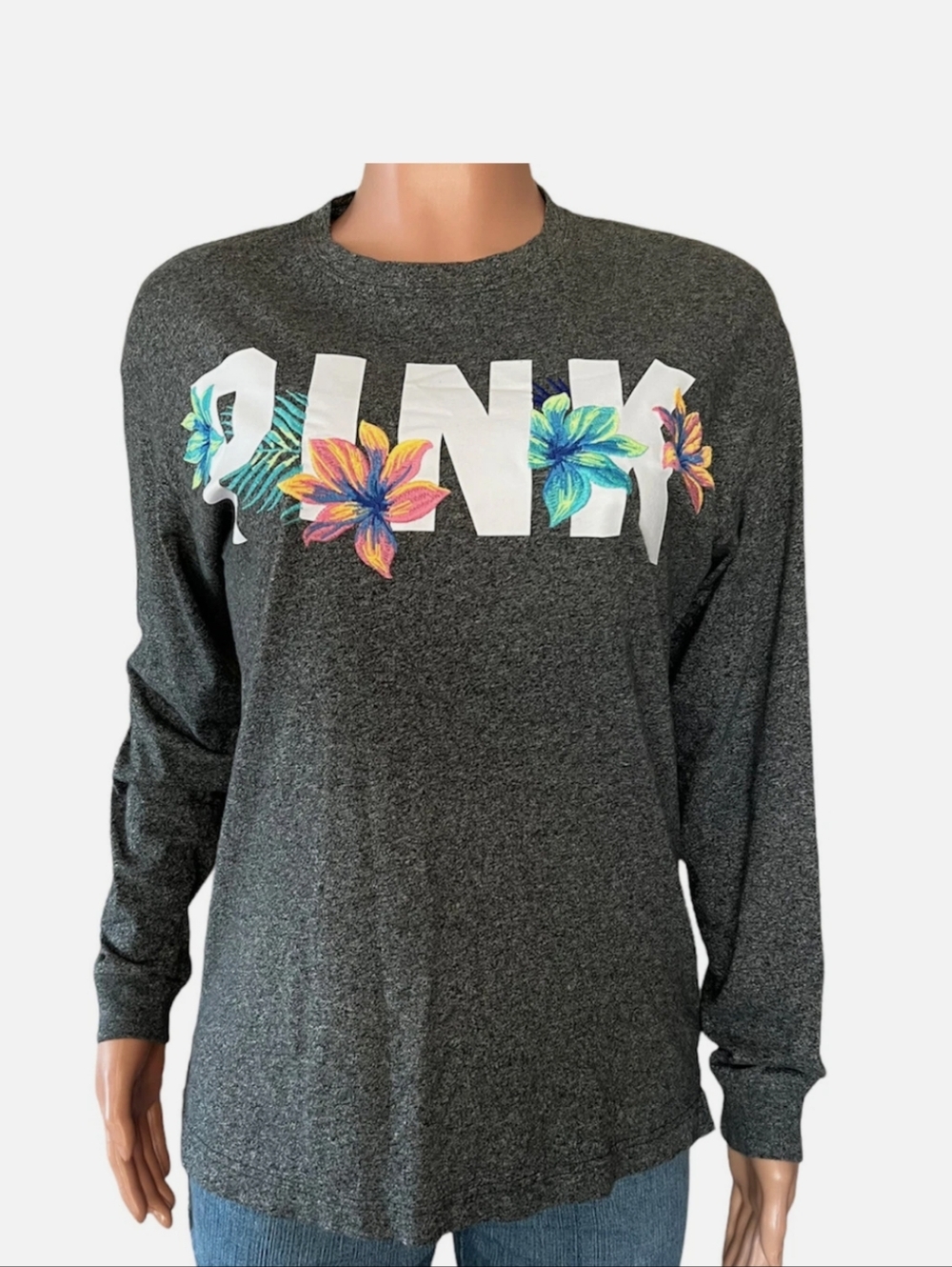 Victoria Secret PINK Long Sleeve Embroidered Floral Top - Size Small